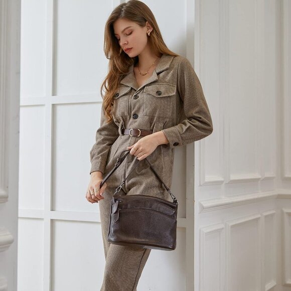 HESHE Leather Crossbody Bag for Women – Designer Shoulder Satchel Handbag - Picture 3 of 6